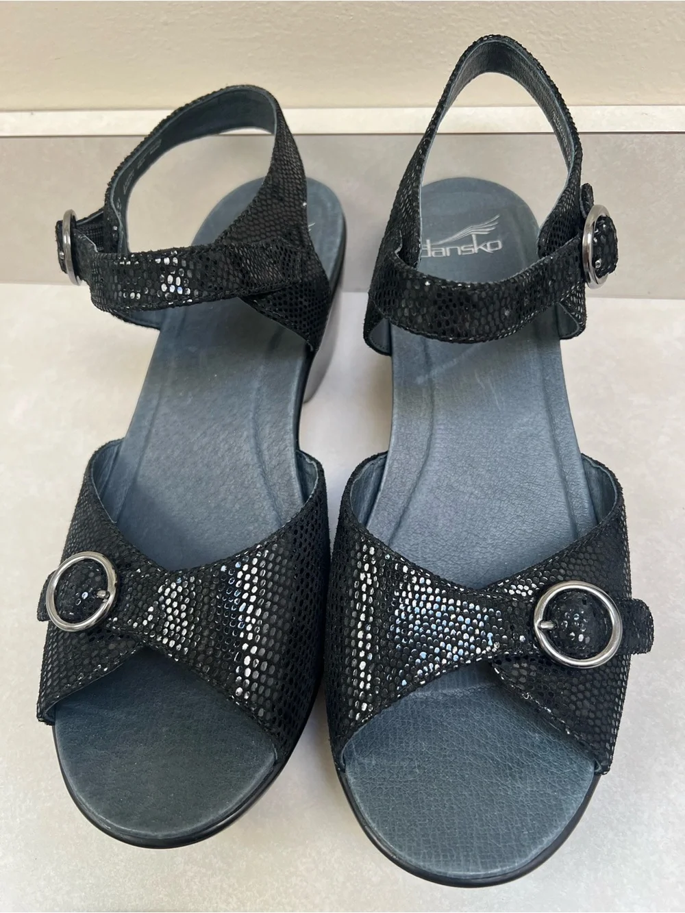 Dansko Dillon June Black Lizard Style Leather Slingback Open-Toe Sandals Sz 41